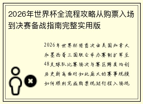 2026年世界杯全流程攻略从购票入场到决赛备战指南完整实用版
